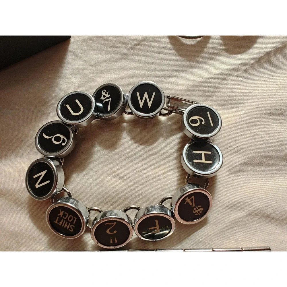 Bracelet Typewriter Key Vintage Style Black Silver Link 6.5 Inch